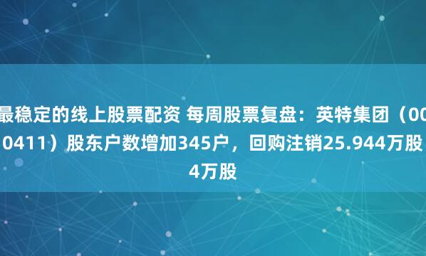 最稳定的线上股票配资 每周股票复盘：英特集团（000411）股东户数增加345户，回购注销25.944万股